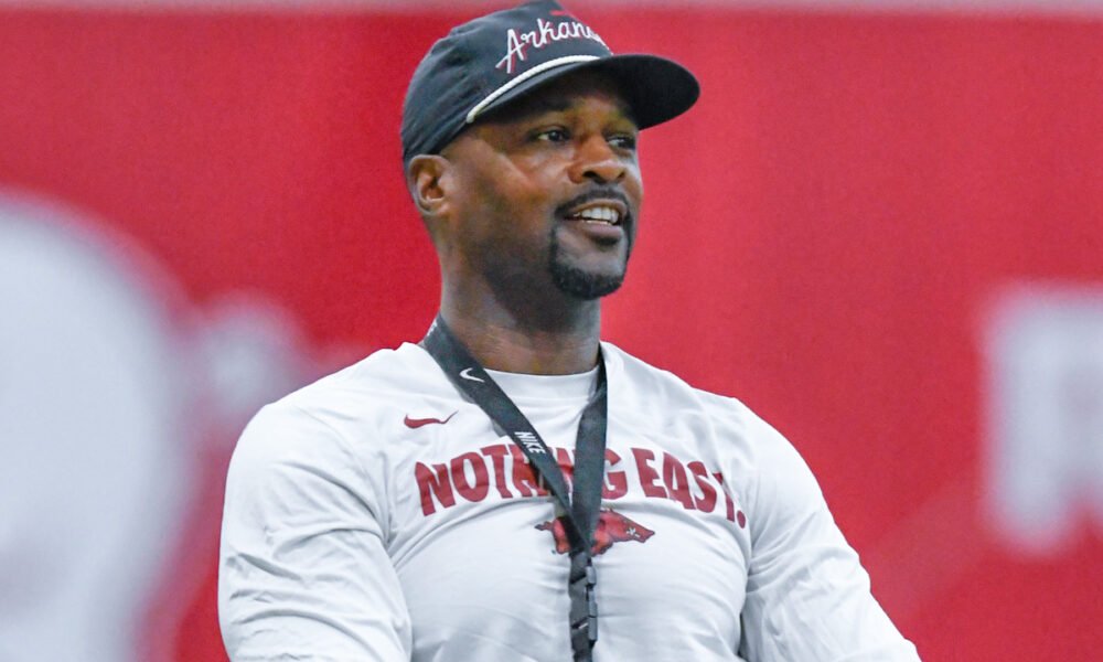 Arkansas Razorbacks defensive coordinator Travis Williams during practices