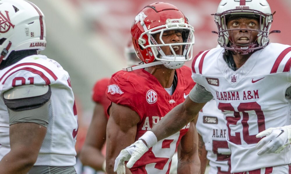 Arkansas Razorbacks O'Mega Blake during game against Alabama A&M