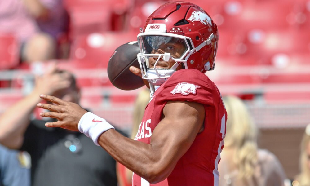 Arkansas Razorbacks quarterback warming up before game against Alabama A&M