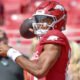 Arkansas Razorbacks quarterback warming up before game against Alabama A&M