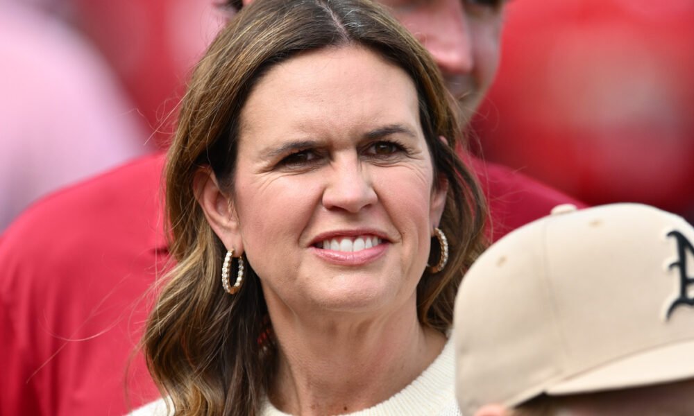 Arkansas Gov. Sarah Huckabee Sanders at Arkansas-Arkansas State game in War Memorial Stadium