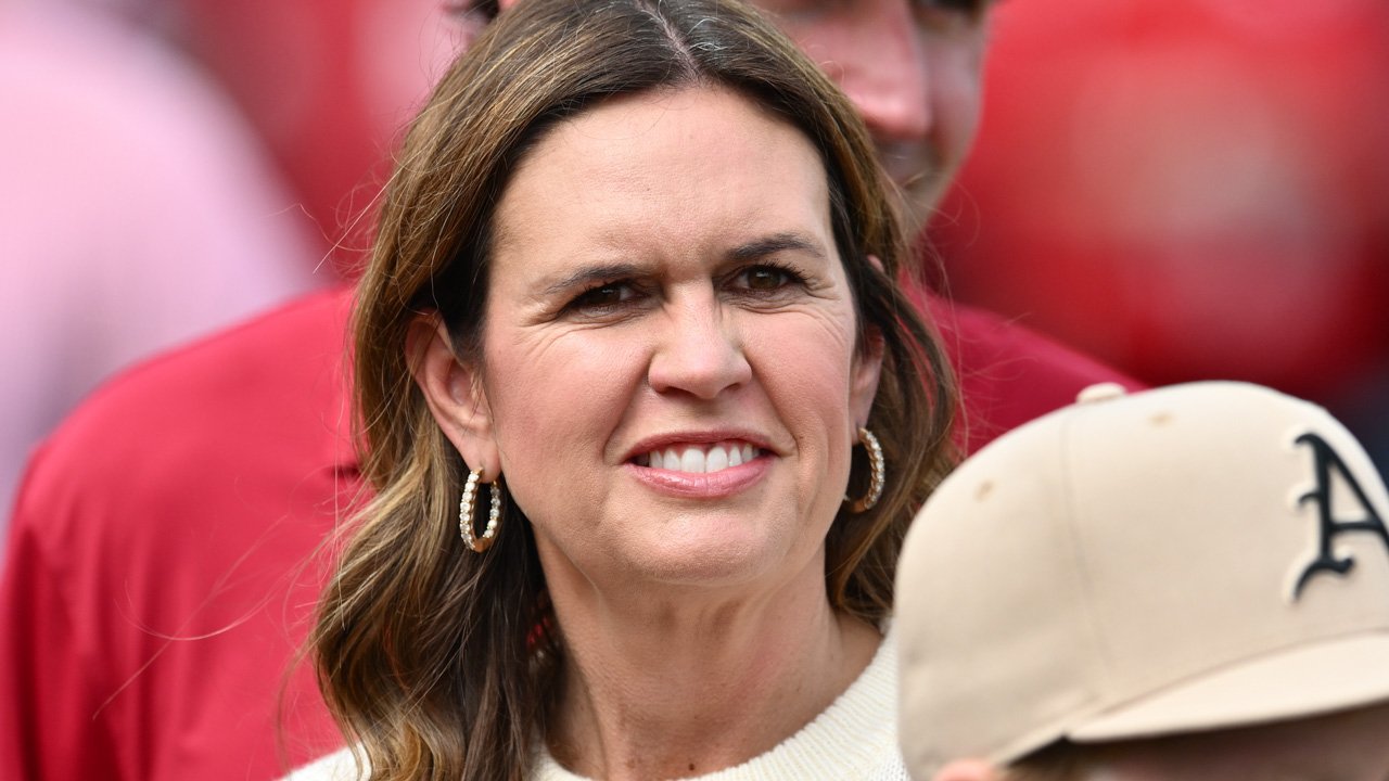 Arkansas Gov. Sarah Huckabee Sanders at Arkansas-Arkansas State game in War Memorial Stadium