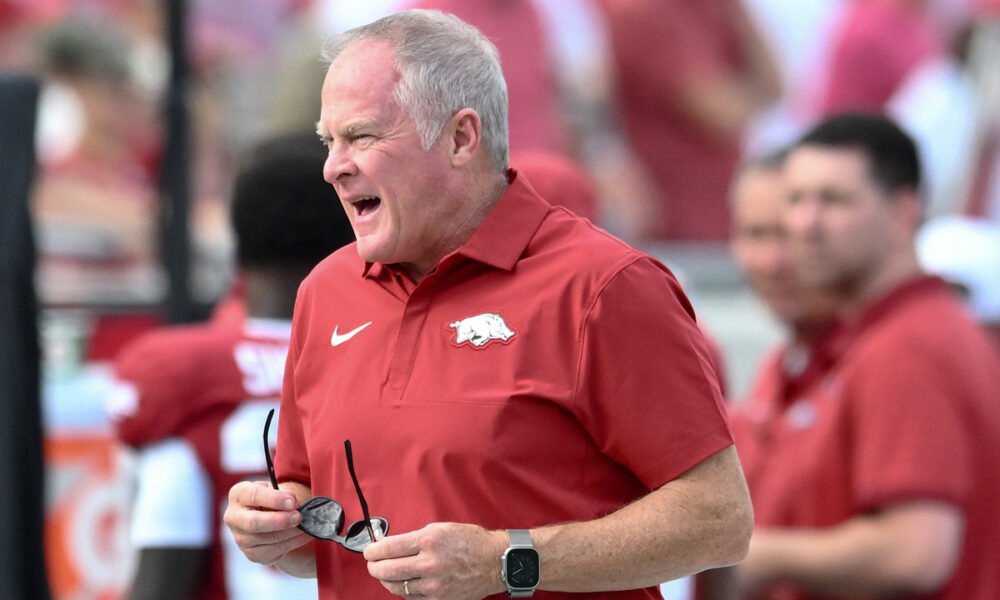 Arkansas Razorbacks athletics director Hunter Yurachek on the field at War Memorial Stadium