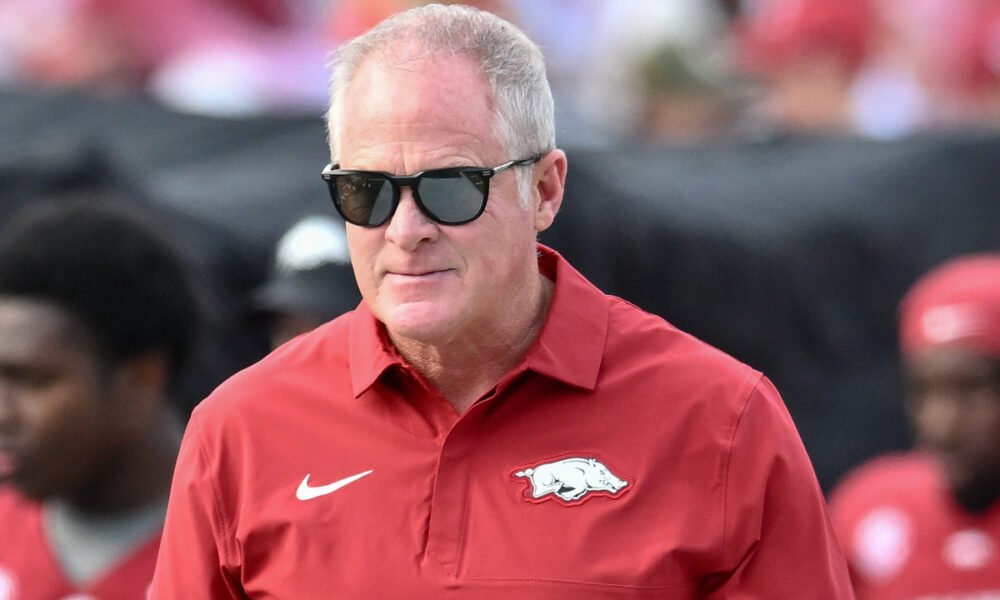 Arkansas Razorbacks athletics director Hunter Yurachek on the field at War Memorial Stadium