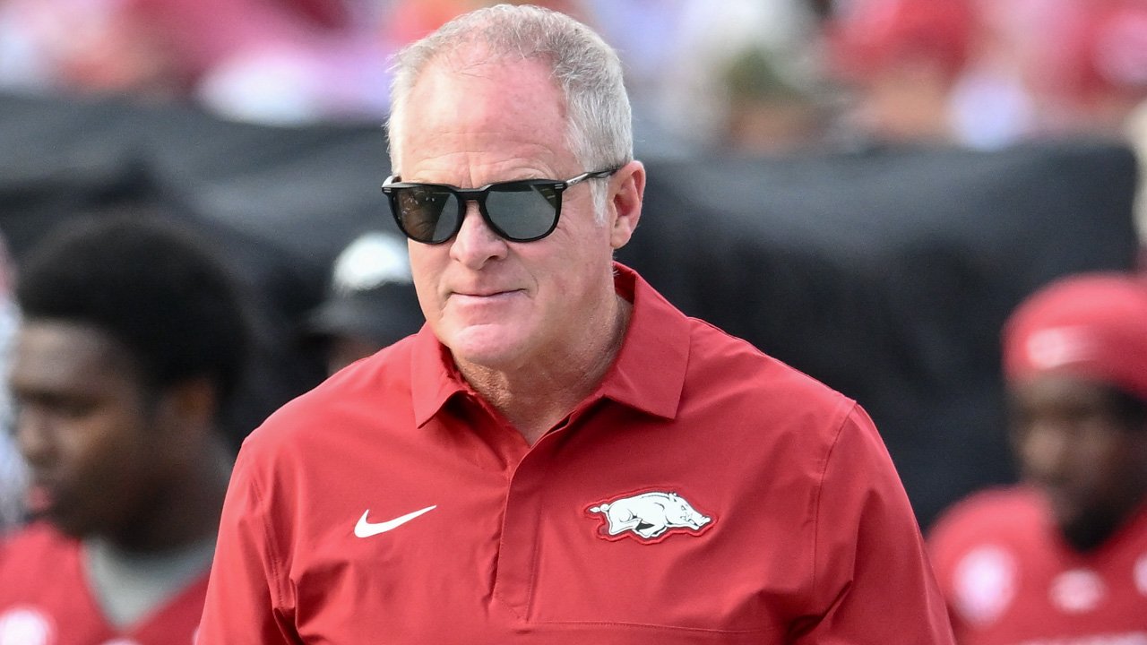 Arkansas Razorbacks athletics director Hunter Yurachek on the field at War Memorial Stadium
