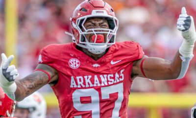 Arkansas Razorbacks defensive lineman Quincy Rhodes during game against the Arkansas State Red Wolves