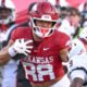 Arkansas Razorbacks tight end Rohan Jones running after making a catch against the Arkansas State Red Wolves