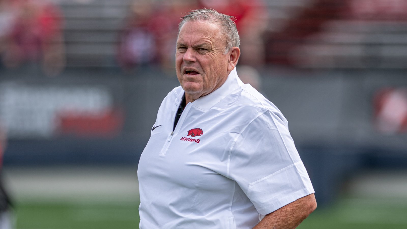 Arkansas Razorbacks coach Sam Pittman on the sidelines against Arkansas State