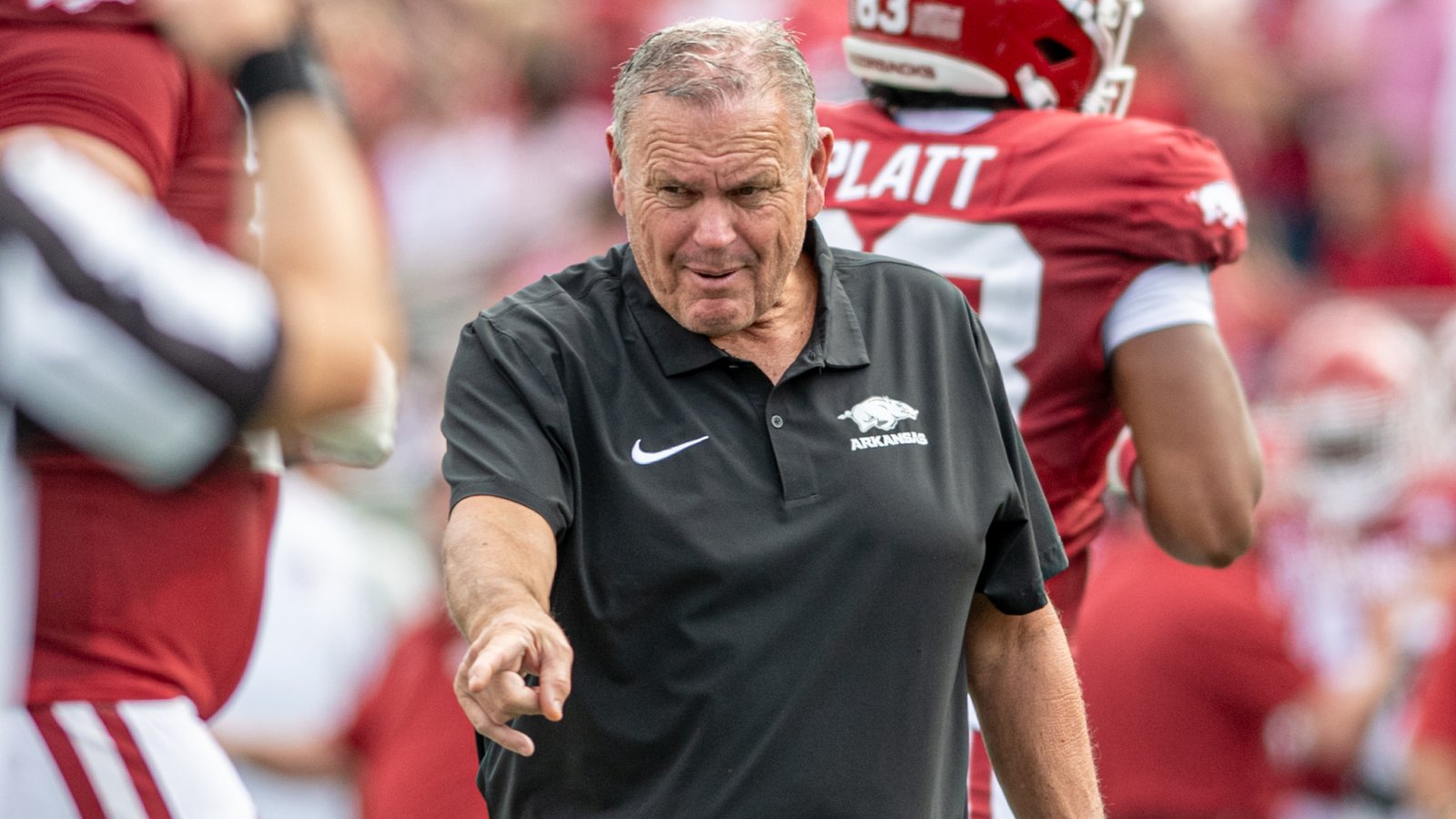 Arkansas Razorbacks coach Sam Pittman on the sidelines against Arkansas State