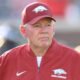Arkansas Razorbacks offensive coordinator Bobby Petrino during pregame warmups before facing the Ole Miss Rebels