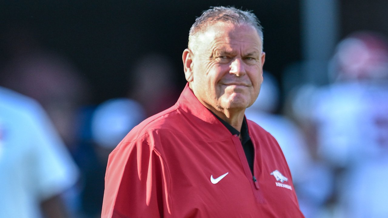 Arkansas Razorbacks coach Sam Pittman before game with the Ole Miss Rebels