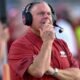 Arkansas Razorbacks coach Sam Pittman on the sidelines against the Ole Miss Rebels