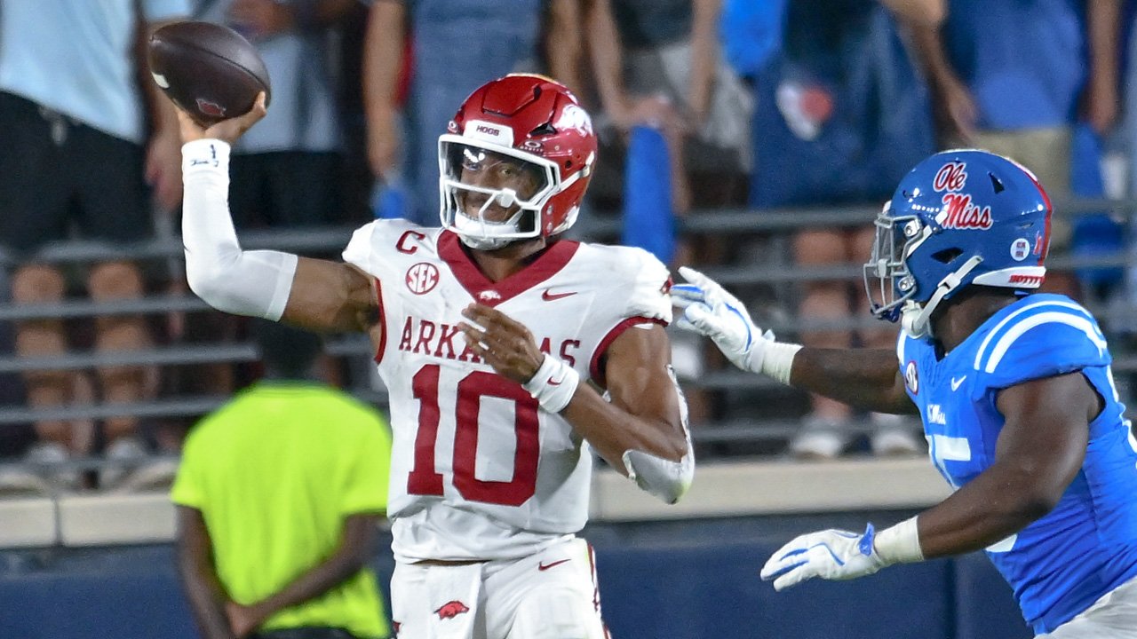 Arkansas Razorbacks quarterback Taylen Green during a game with the Ole Miss Rebels