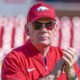 Arkansas Razorbacks offensive coordinator Bobby Petrino during pregame warmups before game with the Notre Dame Fighting Irish
