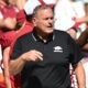 Arkansas Razorbacks coach Sam Pittman on the sidelines against the Notre Dame Fighting Irish