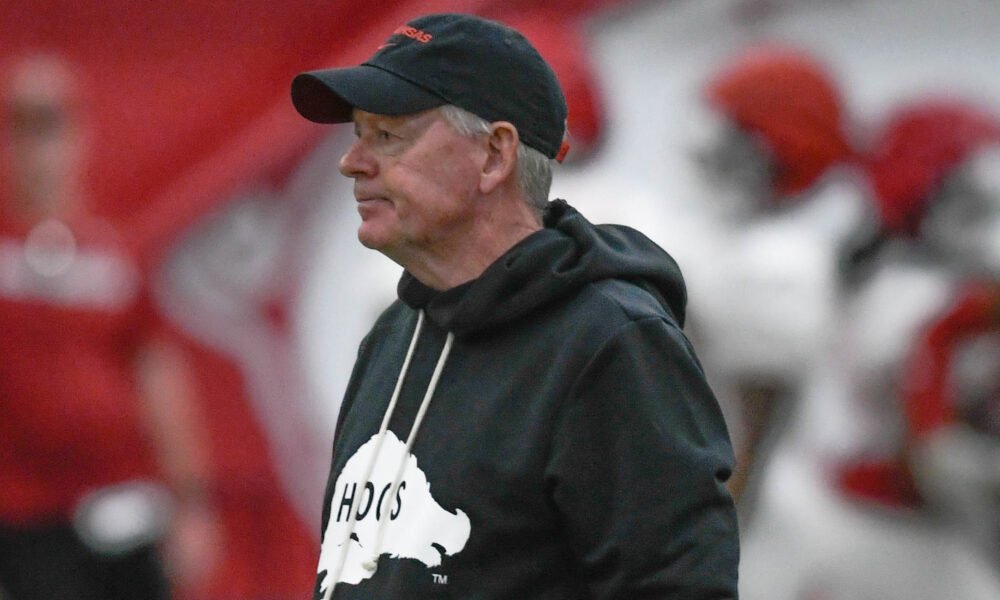 Arkansas Razorbacks offensive coordinator during spring practice drills
