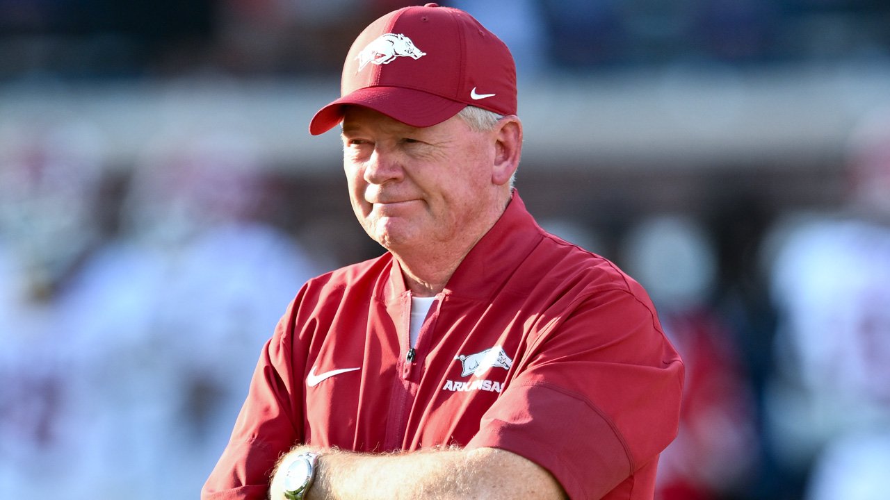 Bobby Petrino during pregame warmups before facing the Ole Miss Rebels at Vaught-Hemingway Stadium
