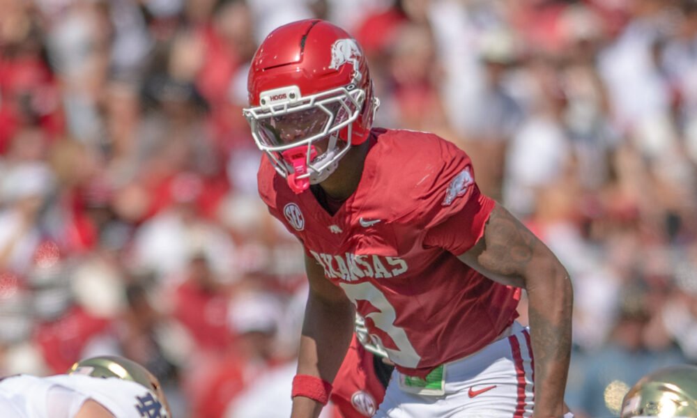 Arkansas Razorbacks defensive back Larry Worth against the Notre Dame Fighting Irish